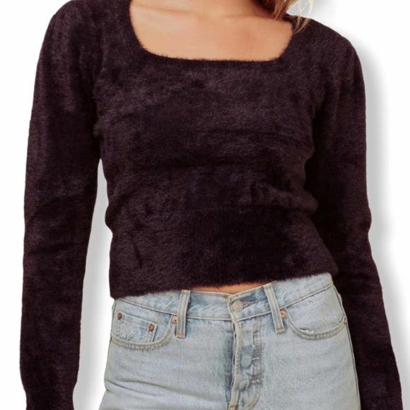 ASTR The Label Long Sleeve Fuzzy Sweater Top XS Stretch Crop Witchy Whimsygoth - Picture 1 of 14